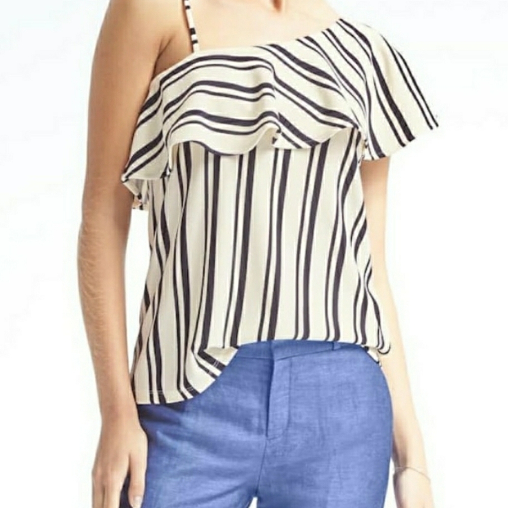 Banana Republic Size L Women Black White Stripe